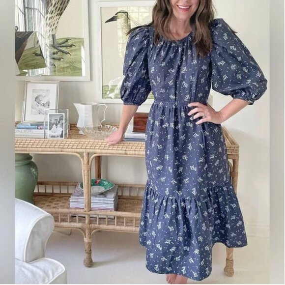SUMMERSALT The Tiered Midi dress in Midnight Blue Cottage Floral print - Picture 2 of 11